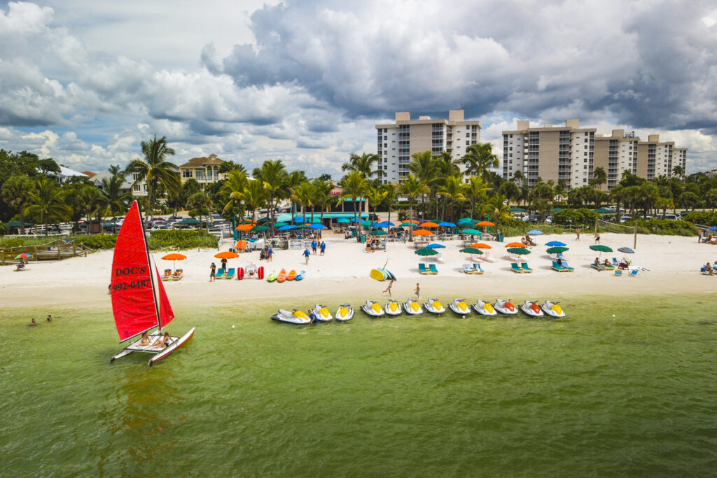 The beachfront location of Bonita Jet Ski & Parasail at Doc's Beach House Bonita Beach Florida